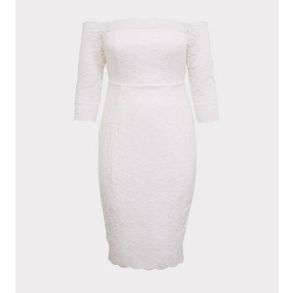 Torrid 20 Ivory‎ Special Occasion Sexy Off Shoulder Lace Bodycon Wedding Dress - Picture 3 of 3